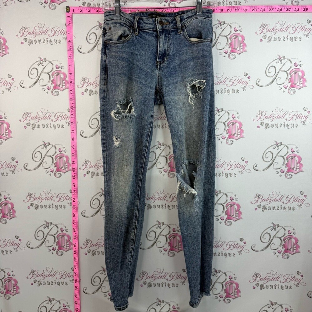 Guess jeans denim ripped sexy curve Women's Skinny Distressed Jeans - Faded Blue